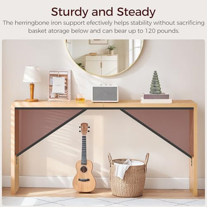 MAHANCRIS Console Table, 62.2" Long Sofa Table Behind Couch, Narrow Entryway Table, Farmhouse Dining Table with Angled Metal Frame, Industrial Console Table for Entryway, Natural CTNB15801 - color: Natural, size: 62.2"L x 9.1"W x 31.5"H