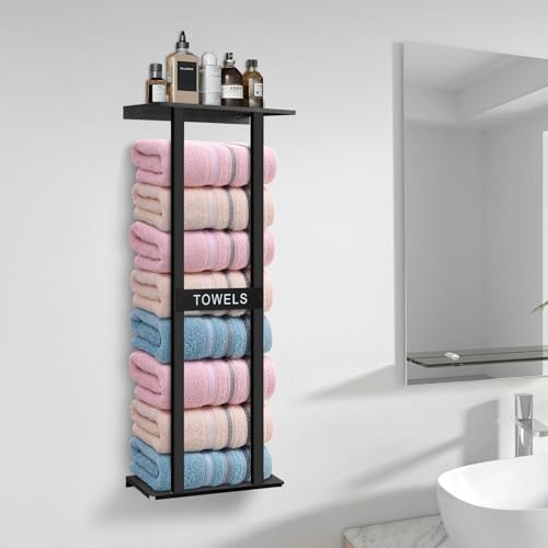 Bathroom Towel Storage Rack, Wall Mounted Bathroom Towel Rack, 30 inch Heavy Duty 6 Large Towels, Wall Mounted Towel Rack for Rolled Towels, Black - color: Black