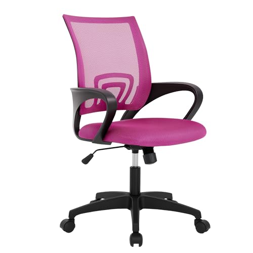 BestOffice | Ergonomic Office Chair | Mid-Back Swivel Desk Chair | Breathable Backrest & Lumbar Support | Adjustable Height | Sponge Seat | Rolling Wheels | Peach Pink | for Adults & Women - color: Peach Pink, style: pack of 1