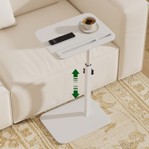 Adjustable Bamboo C-Shaped Side Table with 360° Swivel Top | Height-adjustable Bamboo Side Table Swivels 360° Beside a Couch, Bed or Chair for Working, Eating, Reading and Daily Use. - color: White