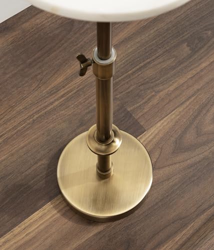 Kate and Laurel Engles Traditional Adjustable-Height Pedestal Drink Table, 10 x 10 x 30, White Marble and Antique Brass, Vintage Round Indoor Metal Plant Stand with Authentic Marble Tabletop