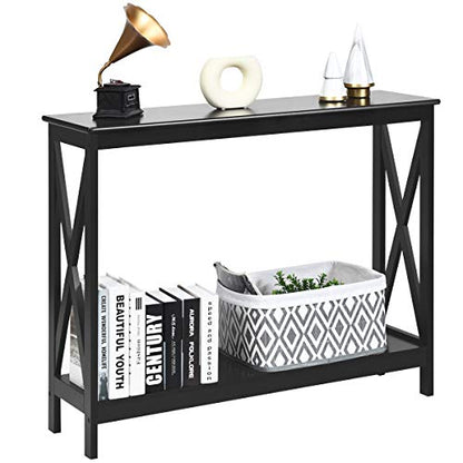 Julimoon Console Table with Storage Shelf, Narrow Accent Table X Form Frame, 2-Tier Sofa Side Table for Living Room/Bedroom/Entryway/Hallway, Easy Assembly, 39.5’’X12’’X31.5’’ (Black) - color: Black