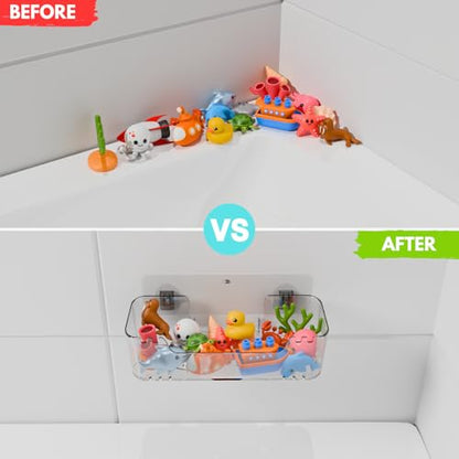 Bathtub Toy Storage – Clear Bath Toy Holder with Drainage Holes, Wall-Mounted No-Drill Organizer for Kids’ Tub Toys - size: Large