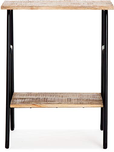 ClickDecor Cooper Industrial Side Table, Solid Wood Modern Farmhouse Rustic Accent with Black Metal Hairpin Legs, Living Room Storage, Brown