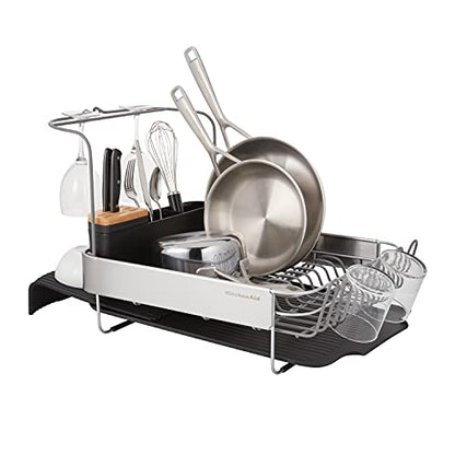 KitchenAid Full Size, Rust Resistant Expandable Dish Rack with Angled Self Draining Drainboard, 24-Inch, Black - color: Black, size: Expandable