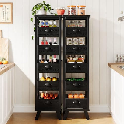 Tribesigns Black Wood Fruit and Vegetable Storage Rack, 5-Tier Narrow Snack Stand Kitchen Stand Fruit Basket, Pull-Out Utility Organizer for Kitchen, Living Room - color: Black