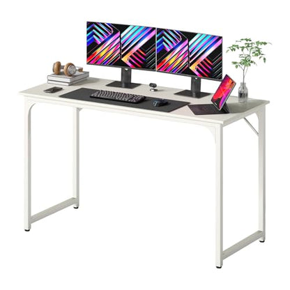 Dkelincs 47 Inch Computer Desk Home Office Desk Gaming Writing Desk Modern Simple Style Study Work Table with Metal Frame, Large Legroom, Adjustable Feet, Water-Resistant, Scratchproof Surface, White - color: White, size: 47 Inch