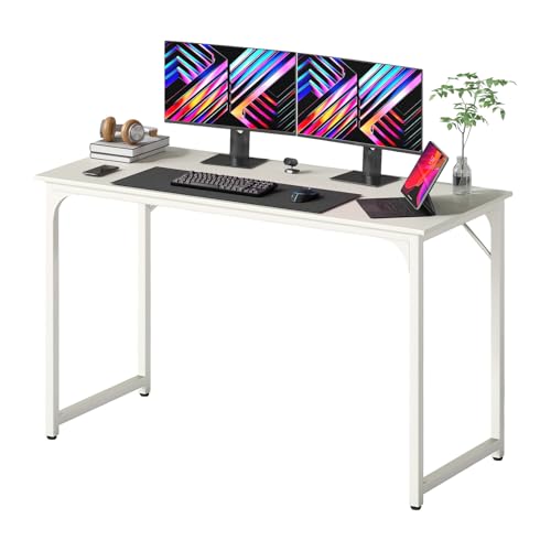 Dkelincs 47 Inch Computer Desk Home Office Desk Gaming Writing Desk Modern Simple Style Study Work Table with Metal Frame, Large Legroom, Adjustable Feet, Water-Resistant, Scratchproof Surface, White - color: White, size: 47 Inch