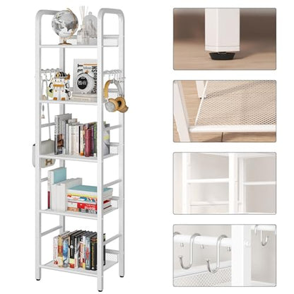 YMYNY 5 Tier Bookshelf, Freestanding Bookcase for Living Room, Bedroom, Home Office, Multi-Functional Storage Rack Organizer, Display Rack with Metal Frame, Rust Resistance, White, UHBC055W - size: 5-Tier (10.43"x14.17"x57.48")