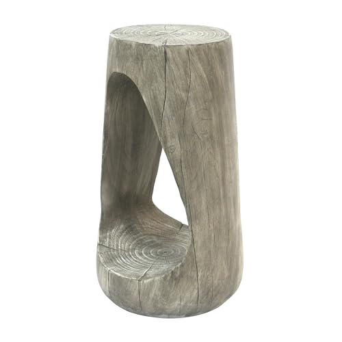 Hollow Tree Stump Accent Side Table, MgO Faux Wood Concrete End Table No Assembly Wabi Sabi Plant Stand Stool Indoor Covered Outdoor Gray - color: 1pcs-shape-a-gray