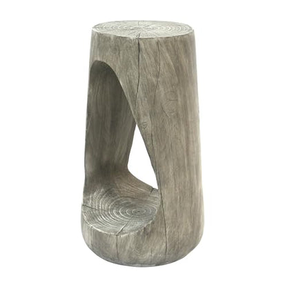 Hollow Tree Stump Accent Side Table, MgO Faux Wood Concrete End Table No Assembly Wabi Sabi Plant Stand Stool Indoor Covered Outdoor Gray - color: 1pcs-shape-a-gray
