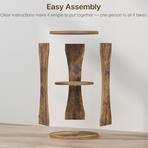 YATINEY Round Side Table, 3-Tier Small End Table with Storage Shelves, Wooden Accent Table for Living Room, Bedroom, Rustic Brown ET15BR - color: Rustic Brown