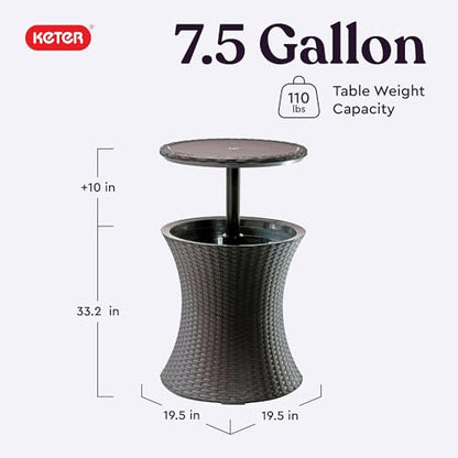 Keter Pacific Cool Bar Outdoor Patio Furniture and Hot Tub Side Table with 7.5 Gallon Beer and Wine Cooler, Espresso Brown - color: Brown