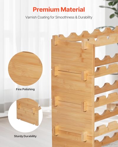 VEVOR 72 Bottle Stackable Modular Wine Rack, 8-Tier, Floor Freestanding Wine Storage Rack, Sturdy Wines Holder Display Shelf, Wobble-Free Shelves, Easy Assembly, for Kitchen, Cellar, and Bar, Natural - size: 37.6 x 9.8 x 46.9 in