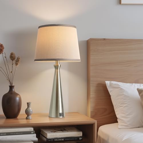 Seealle Modern Table Lamps Set of 2 - Touch Bedside Lamp for Nightstand with Dual USB C+A,3-Way Dimmable Silver Nightstand Lamps for Living Room Bedroom End Table with Grey Shade(Bulb Included) - color: B. Silver-Grey