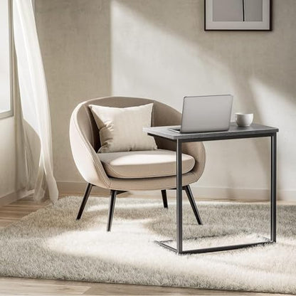 Pipishell C Shaped End Table 27 Inches High, Side Table for Couch Slide Under, Sofa Side Table for Living Room, Grey - color: Grey