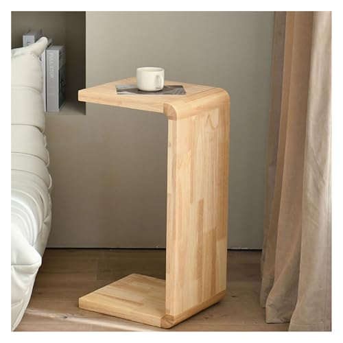 C Shaped End Table, Solid Wood Sofa Side Table for Couch, Bed, and Living Room, Space-Saving Small Snack Table for Bedroom, Office, or Balcony, Wooden Nightstand for Laptop and Narrow Spaces - color: H 27.2″ - Wood, size: 1