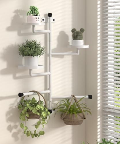 3-Tier Window Plant Shelves, 160° Rotating Indoor Wall Mounted Plant Holder Shelf for Haning Multiple Plants, Floating Window Sill Plants Stand for Home Decor, Gift for Plant Lovers, White