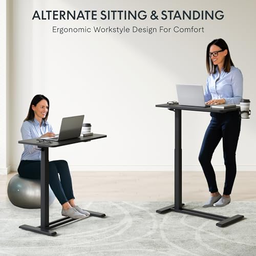 FLEXISPOT Height Adjustable C Table with Wheels, Mobile Snack Side End Table Sofa Couch Bedside Table Laptop Rolling Cart TV Tray Night Stand Small Space Side Table,(27.6" W x 15.7" D,Black) - color: Black, size: Medium