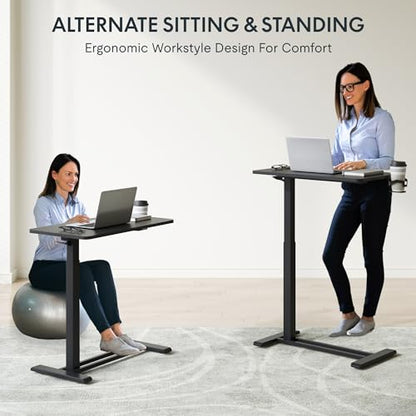FLEXISPOT Height Adjustable C Table with Wheels, Mobile Snack Side End Table Sofa Couch Bedside Table Laptop Rolling Cart TV Tray Night Stand Small Space Side Table,(27.6" W x 15.7" D,Black) - color: Black, size: Medium