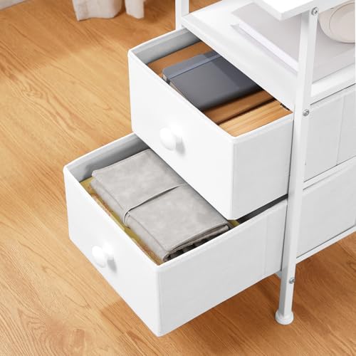 HOOBRO End Table with Charging Station, Narrow Side Table, Nightstand with 2 Non-Woven Drawers, Slim Sofa Side Table, for Small Spaces, Living Room, Bedroom, White WT486UBZ01 - color: White, size: 11.8"L x 18.9"W x 23.6"H