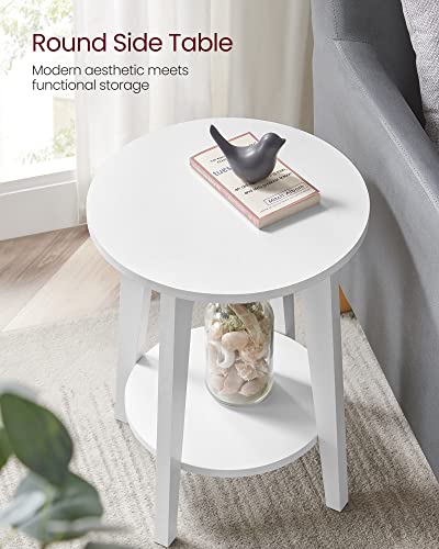 VASAGLE MAEZO Collection - Side Table, 2-Tier Small Round End Table, Nightstand with Tapered Legs, Curved Transitions, for Small Spaces, Living Room, Bedroom, Cloud White ULET283T14 - color: Cloud White, size: 1 pack
