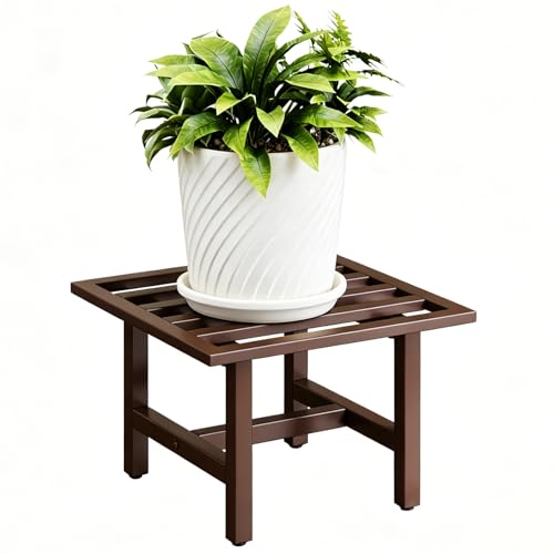 Heavy Duty Metal Plant Stand Outdoor, 330 lbs Wrought Iron Square Plant Stand Indoor, Rustproof Low Pedestal for Large Flower Pots, Patio, Balcony, Garden Decor 1 Pack Coffee - color: 1 pack coffee