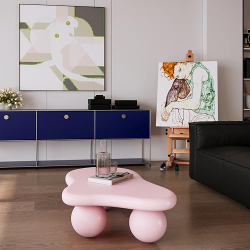 40” Cloud Coffee Table with 3 Ball Legs, Modern Irregular Center Table for Living Room, Low Cute Small MDF Tea Table for Bedroom, Space Apartment-Pink - color: Cloud-40" Pink