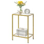 YMYNY Tempered Glass Side Table, 22.05H*14.96L*11.02W,Gold, UHGD002G | 2 Tier end table, Storage Shelves, Narrow Bedside Table, Small Space - color: Gold