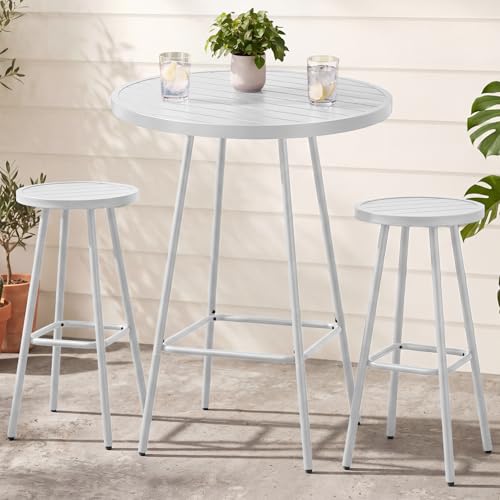 Best Choice Products 3-Piece Patio Dining Set, Bar Height, Outdoor Bistro Set, Outdoor Round Bar Table w/ 2 Bar Stools, Steel - White - color: White