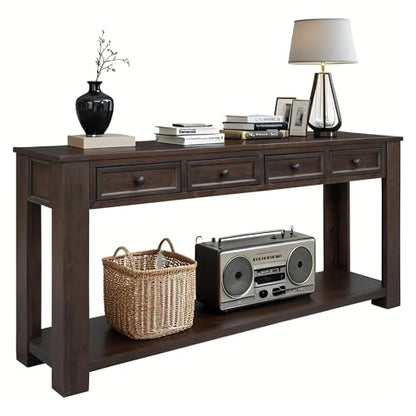 LKTART Solid Wood Console Table for Entryway,63" Sofa Table with 4 Drawers | Console Table with Storage Drawers,Farmhouse Sofa Table,Entryway Table for Hallway Foyer,Living Room,Easy Assembled,Espresso - color: Distressed Black