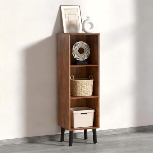 3 Wooden Cube Storage Organizer with Legs,Three Tier Cube Bookcase Freestanding Storage Organizer Open Shelf Short Bookshelf for Bedroom, Living Room, Home Office (3 Cube,Retro Brown) - color: Retro Brown, size: 3 Cube