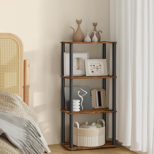 VASAGLE Superfast Toolless Assembly, 4-Tier Shelf for Living Room, Standing Shelf, Bookshelf, Bedroom, Kitchen, 9.4 x 15 x 41.3 Inches, Rustic Brown and Ink Black ULLS152K01 - color: Rustic Brown + Ink Black, size: 4 Tiers (15"W)