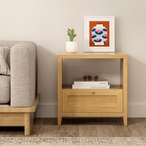 Modern Nightstands Set of 2, Farmhouse End Side Table with Drawer Freestanding Wide Bedside Table for Living Room Bedroom Sofa, Natural Oak - color: 1 Drawer/Natural Oak, size: 2PCS