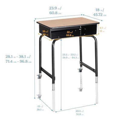 ECR4Kids Mobile Open Front Desk with Metal Storage Book Box, Classroom Furniture, Oak - color: Oak