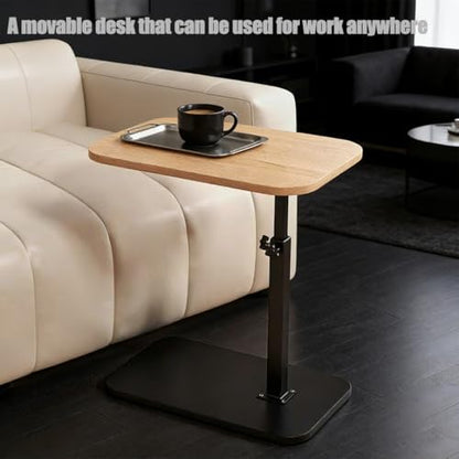 Pedestal Adjustable c Table for Small Spaces，C Shaped End Table Desktop can Turn 360° and the Height of the Sofa Small TV Tray Table Can be Adjusted for Couch - color: Wood and Black-height-adjustable Table-1pcs