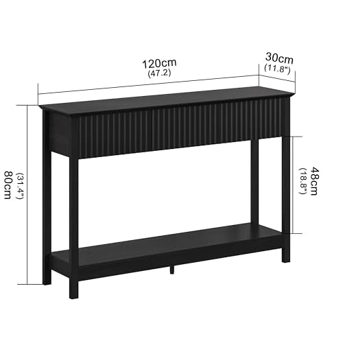 Treocho 47" Fluted Console Table with 3 Drawers and Storage Shelf | Narrow Long Entryway Table,Behind Couch Accent Tables, Entrance Foyer, Hallway, Living Room, Black - color: Black