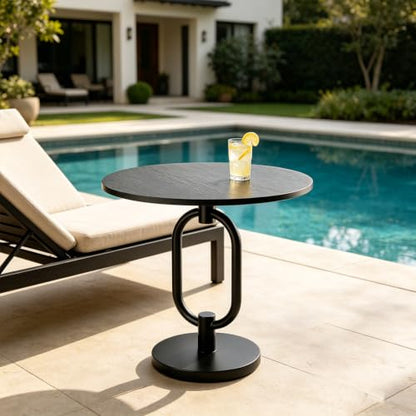 17In(W) x19In(H) Black Round Side Table Heavy Duty Modern End Table Stable Sofa Side Table Sturdy Marble Base Integrated Small Accent Table Nightstand for Living Room Bedroom - color: Black-mable Base