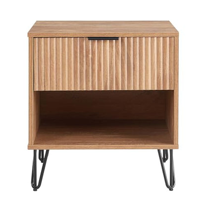 Sturdy Metal Legs Bedside Stand, Nightstand with Textured Drawer, Accent Table for Bedroom for Indoor use, Brown - color: Brown