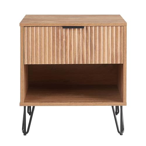 Sturdy Metal Legs Bedside Stand, Nightstand with Textured Drawer, Accent Table for Bedroom for Indoor use, Brown - color: Brown