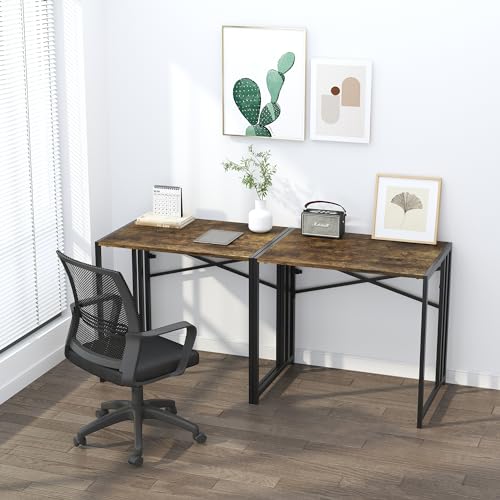 Lutown-Teen 32 inch Small Folding Computer Desk, Writing Gaming Computer Desk for Small Spaces, No Assembly Required Home Office Desk, Rustic Brown - color: Rustic Brown, size: 32 Inch