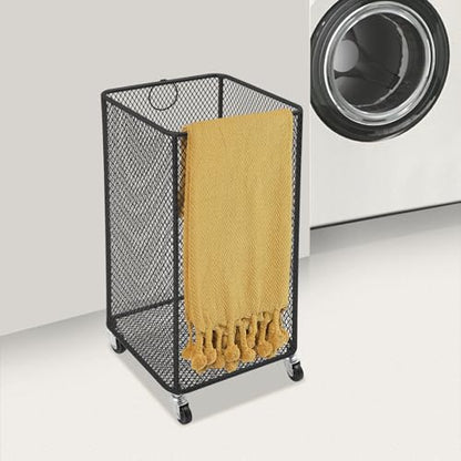 Rolling Laundry Basket, Large Capacity Metal Laundry Hamper with Wheels, Heavy Duty Iron Mesh Hamper Cart for Home Bathroom Bedroom Laundry Room (Black, Square) - color: Black, size: Square