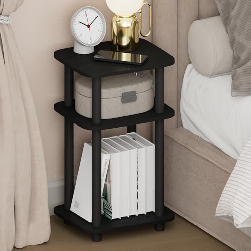 Furinno JUST Night Stand, 3-Tier Turn-N-Tube Nightstand with Open Shelf, Round Curve Corner Side Table, End Table, Easy Assembly, for Living Room, Bedroom, Americano - color: Americano/Black, size: 3-Tier, Curve Corner