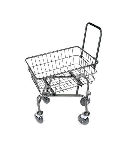 Rolling Laundry Cart with Wheels, Metal Wire Basket, Heavy Duty Utility Cart (Grey) - color: Gray