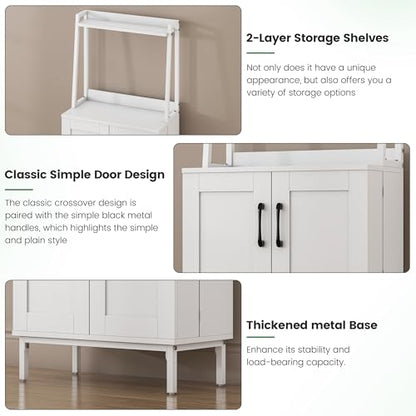 51" White Kitchen Pantry Cabinet, Kitchen Storage Cabinet, Small Coffee Bar Cabinet, Modern Kitchen Hutch with Microwave Stand, Adjustable Shelves, Food Pantry Cabinet for Dining Room - color: A-51'' White