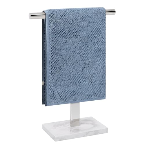 Hand Towel Holder, T-Shape Hand Towel Stand for Bathroom, Hand Towel Rack Bar Standing for Vanity Kitchen Countertop, 304 Stainless Steel, Marble Base (Chrome) - color: Chrome