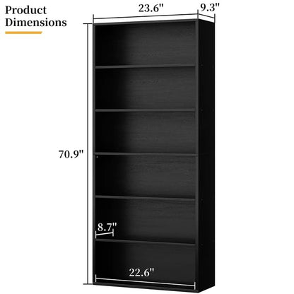 Shintenchi Bookshelf,6-Tier Open Bookcase and Bookshelves,6 Shelf Display Storage Shelves Floor Standing 70.6 inches Tall Bookcase for Home Office, Living Room (Black) - color: Black