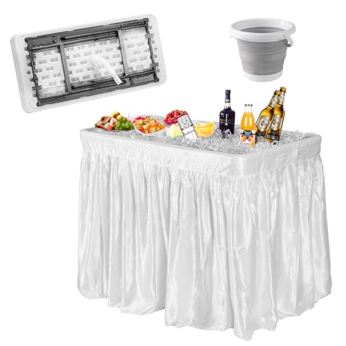 COSTWAY 4FT Cooler Table, Folding Ice Table for Parties with Drain & Bucket & Removable Skirt, Ideal for Tailgate, BBQ & Picnic - size: 48" x 24"