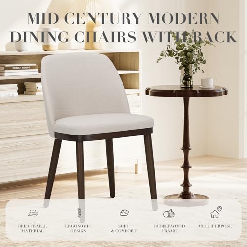 COLAMY Upholstered Dining Chairs Set of 2, Modern Kitchen Chairs with Back, Fabric Side Chair with Wood Legs for Dining Room Kitchen Restaurant, Beige - color: Beige, size: Set of 2