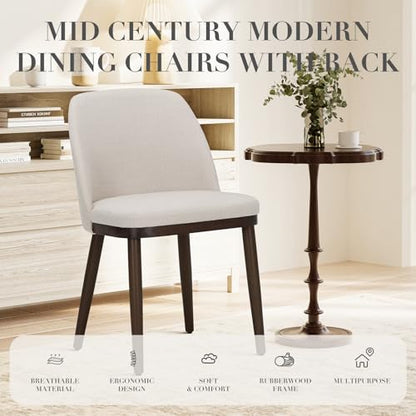 COLAMY Upholstered Dining Chairs Set of 2, Modern Kitchen Chairs with Back, Fabric Side Chair with Wood Legs for Dining Room Kitchen Restaurant, Beige - color: Beige, size: Set of 2